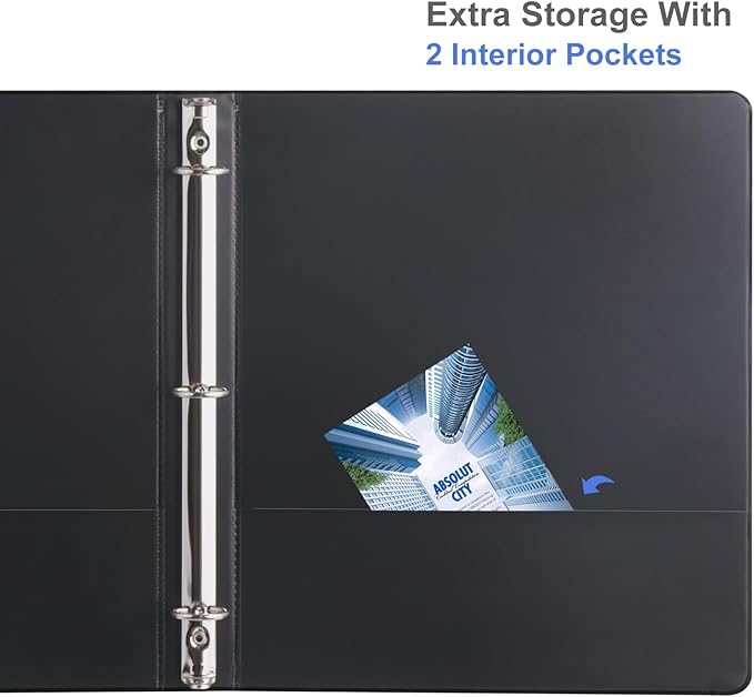 3 Ring Binder 1/2 Inch, ViVin Sturdy 0.5"-Round Ring Binder with 2 Interior Pockets, Clear View Cover, PVC-Free, Fits 100 Sheets of 8.5'' x 11'' Paper, Office Home School (12 Pack, Black)