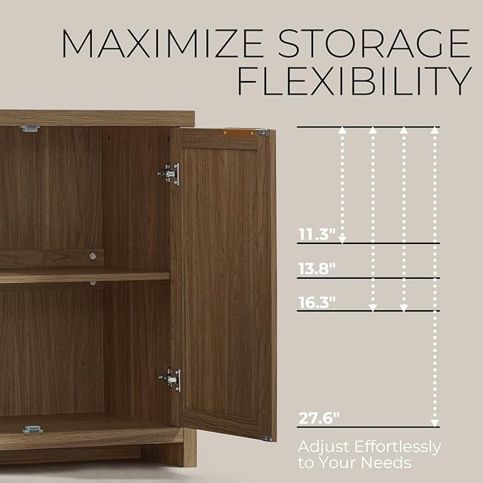 Walsham 61'' Buffet Cabinet with Storage, Adjustable Shelf Sideboard Rattan Entryway Console Cabinet with Doors Modern Credenza Coffee Bar Station for Kichen Living Room Holds 410lb Special Walnut