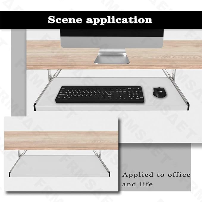 FRMSAET Furniture Accessories Office Product Suits Hardware 20/24/30 inches Keyboard Drawer Tray Wood Holder Under Desk Adjustable Height Platform(24 inches,White)