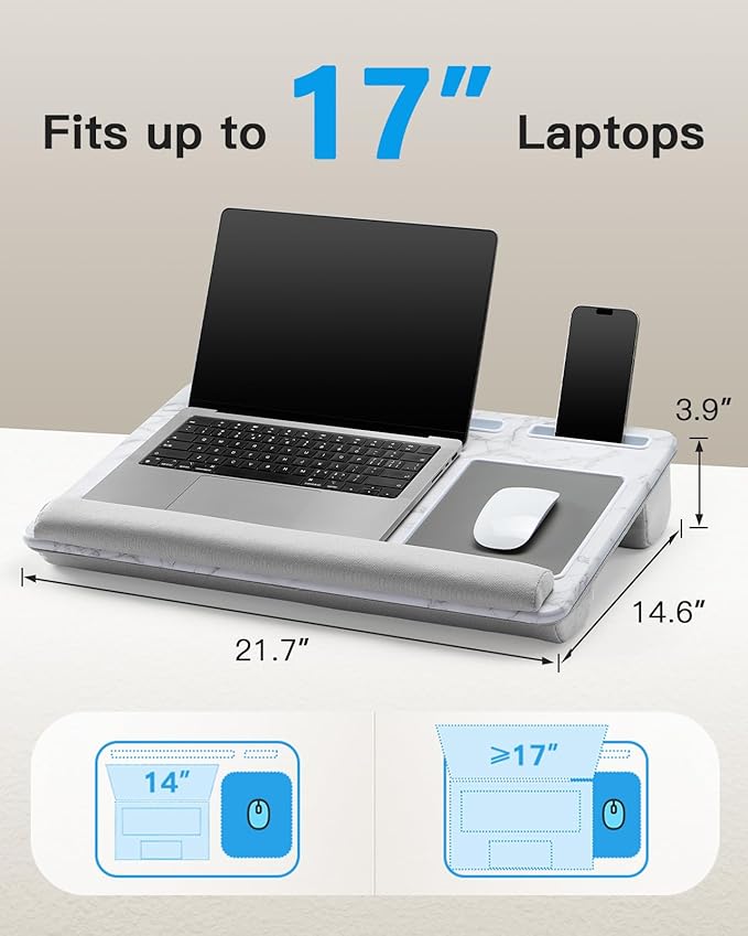 HUANUO Lap Desk - Fits up to 17 inches Laptop Desk, Built in Mouse Pad & Wrist Pad for Notebook, Laptop, Tablet, Laptop Stand with Tablet, Pen & Phone Holder, Marbling