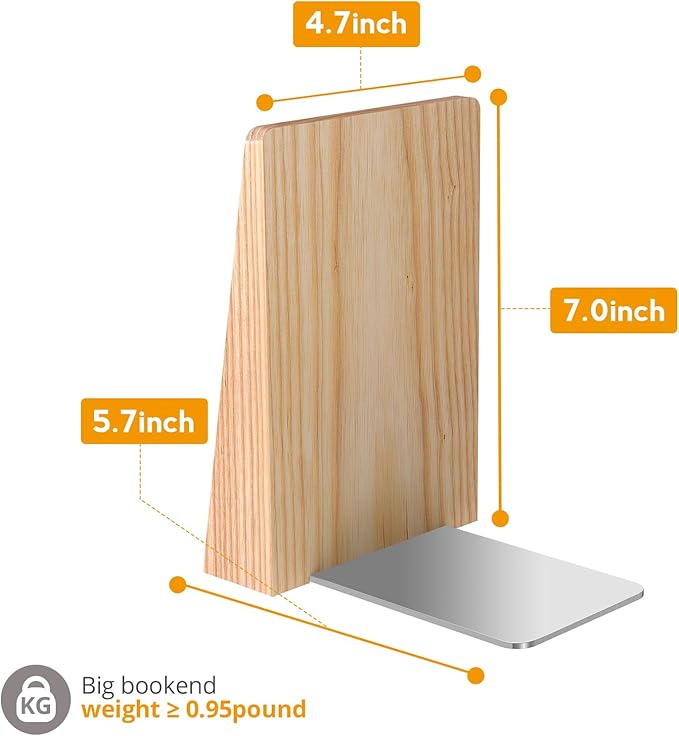 Ash Wood Book Ends Heavy Duty Handmade Book Ends for Shelves Decorative Bookends to Hold Heavy Books (Ash Wood Large)