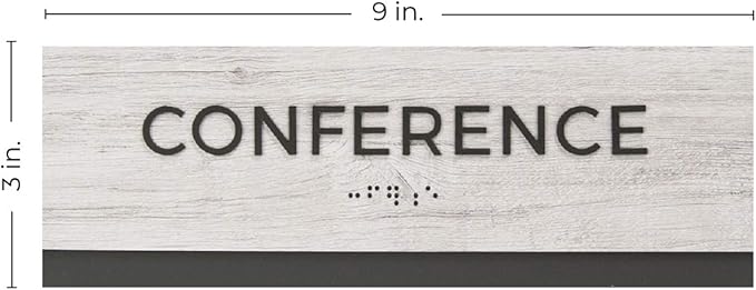 Conference Sign With Braille/Small Business Easy Adhesive Mount Door And Wall Sign / 3" x 9" Sign/Silver Woodgrain