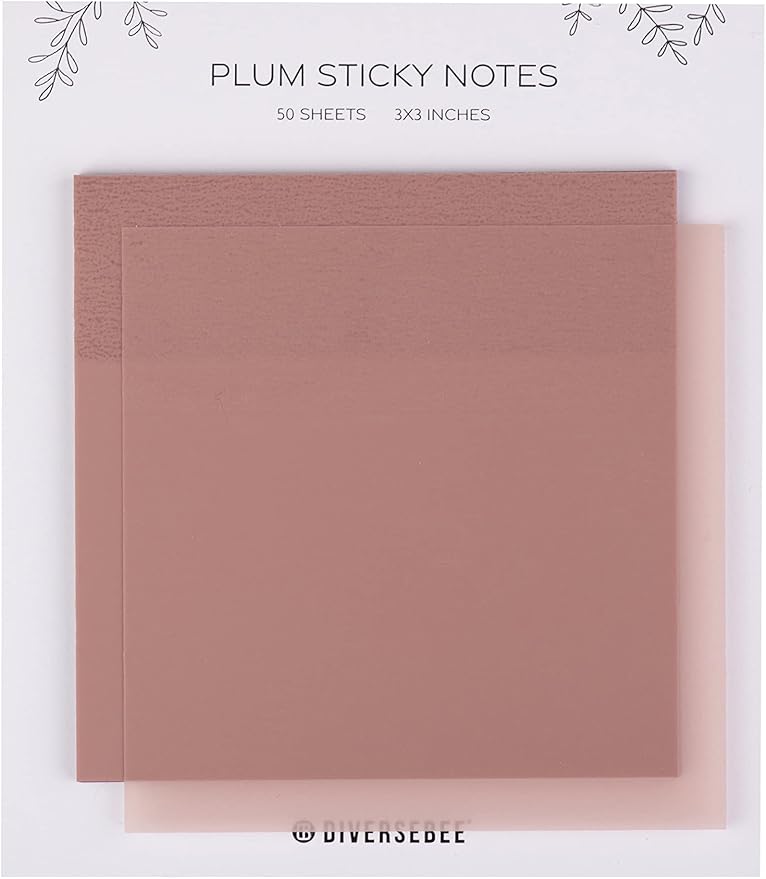 DiverseBee 50 Sheets Pastel Transparent Sticky Notes, 3x3” Clear Sticky Tabs, Translucent Page Flags Book Markers Stickers, Planner Accessories, Bible Journaling Study Office School Supplies (Plum)