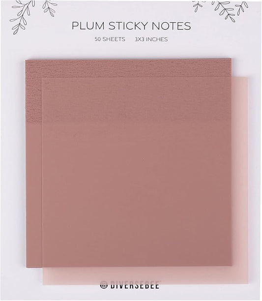 DiverseBee 50 Sheets Pastel Transparent Sticky Notes, 3x3” Clear Sticky Tabs, Translucent Page Flags Book Markers Stickers, Planner Accessories, Bible Journaling Study Office School Supplies (Plum)