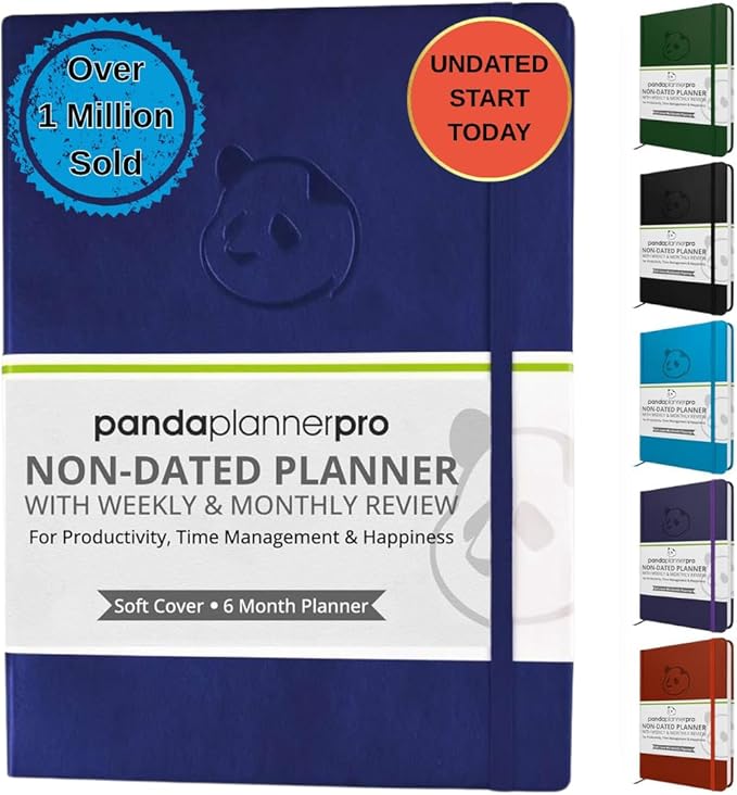 Panda Planner Pro A4 Daily Planner 2026 – 6 Month Undated Planner with Hourly Schedule, Large 8.5x11 Layout, To Do List, Daily Journal, Goal Planner, Habit Tracker & Gratitude Organizer for Home/Office – Purple