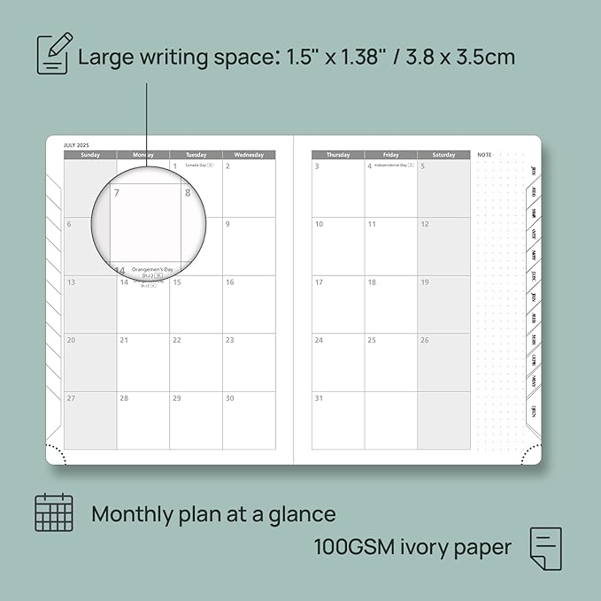 POPRUN Planner 2025-2026, (Medium 6.5'' x 8.5'' Hard Cover) Academic Calendar (July 25-June 26) Daily Weekly and Monthly Appointment Book with Hourly Time Slots, Monthly Tabs, 100 GSM - Black