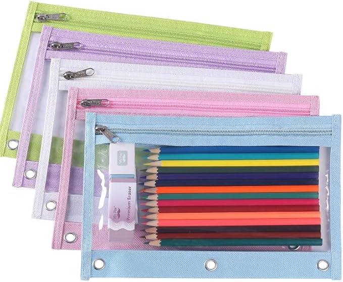 Mr. Pen- Pencil Pouch, 5 Pack, Pencil Pouches with Clear Windows on Both Sides, Clear Zipper Pencil Pouch for 3 Ring Binder Pencil Pouch, Pencil Case for Binder Pouch, 3 Ring Binder Pouch