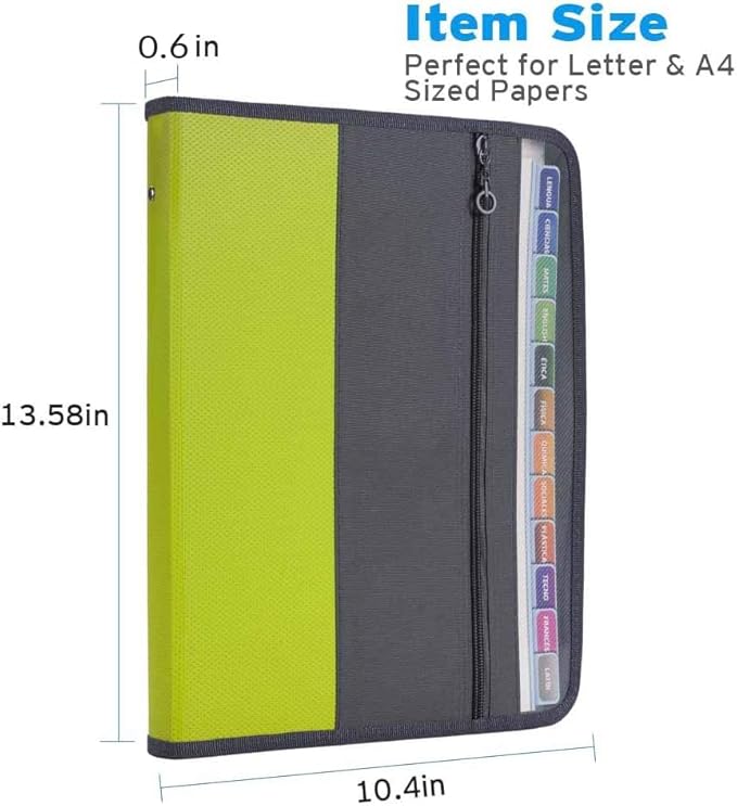 Sooez Accordion File Organizer with Safe Zipper, 12 Pocket Expanding File Folder with Front Pencil Pouch, Portable Monthly Paper Bill Tax Receipt Organizer, School Office Supplies, Letter Size, Green