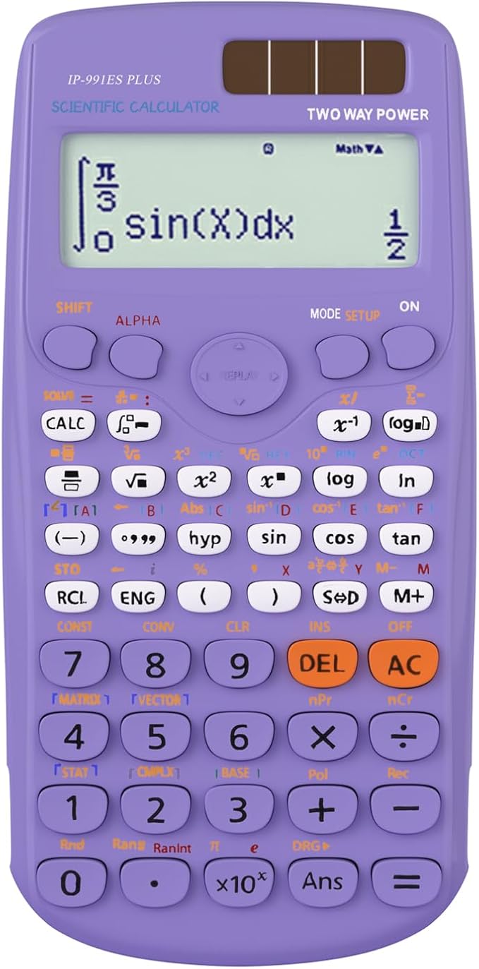 Scientific Calculators, IPepul Purple Math Calculator with 417 Function, Solar Battery Power and 4-Lines Display, School Supplies for Middle High College Students Teachers (Purple 991ES Plus)