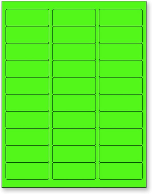 NextDayLabels - 8-1/2 x 11" Neon Color High Light Fluorescent Labels for Laser & Inkjet Printer (Green Fluorescent, 1" x 2-5/8" - 30 Per Page | 750 Labels)