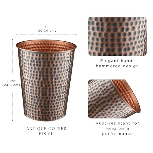 Monarch Abode Handcrafted Metal Wastebasket Trash Can for Home Office Bedroom, Decorative Wastebasket, Modern Bathroom Decor, Durable, Hand Hammered, Antique Copper Finish