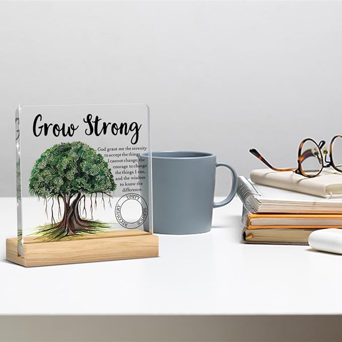 1 Year Sobriety Gift, Sober Gifts Proud of You Addiction Recovery Gifts Anonymous Gift Motivational Wipeable Acrylic Desk Decor Sign with Wood Stand 4 X 4 Inch