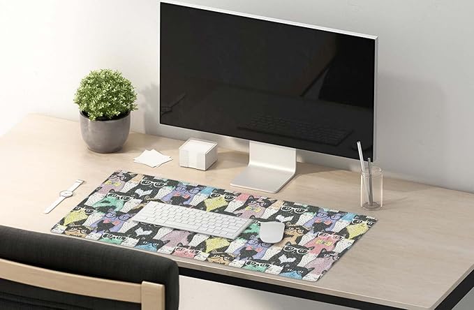 SSOIU Extended Gaming Mouse Pad Mat Large Desk Mat Non Slip Rubber Base Computer Desktop Laptop Keyboard Mouse Mat Stitched Edges, 35.5x15.7 in XXL Waterproof Mousepad for Work Game, Hipster Cute Cats