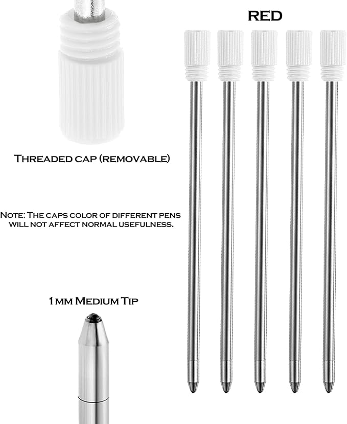 DUNBONG Ballpoint Metal D1 Refill for Multifunction Pen, Red pack of 5 pieces (Red)