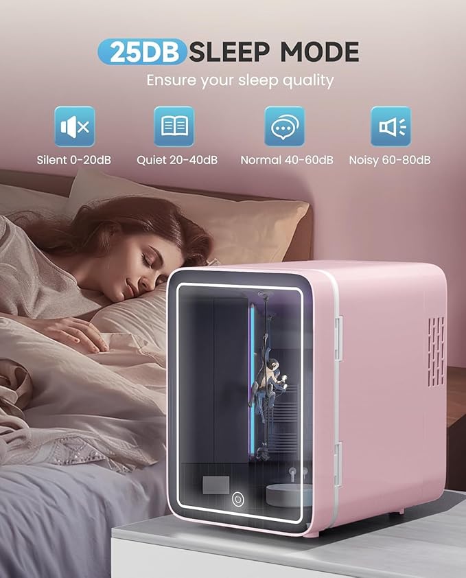 Skincare Fridge With Dimmable LED Light Mirror, 4L Makeup Mini Fridge for Bedroom, Car, Office & Dorm, Cooler & Warmer, Portable Small Refrigerator for Cosmetics, Skin Care and Food, Pink