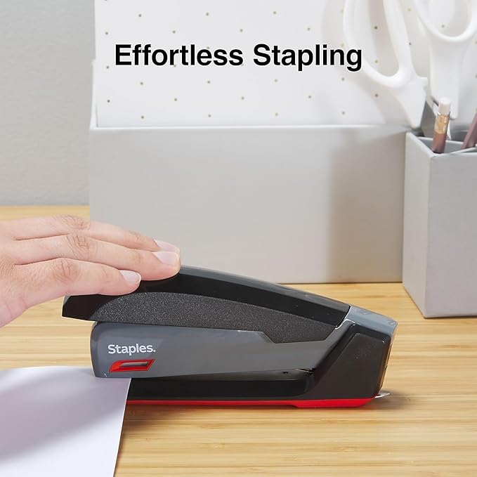 Staples 1798852 One-Touch Desktop Stapler Full-Strip Capacity Gray/Black/Red (44425)