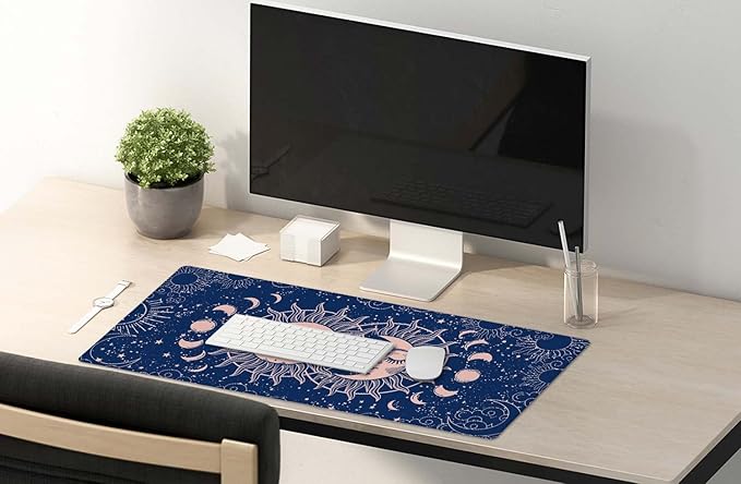 SSOIU Large Mouse Pad, Astrology Desk Mat for Desktop, Women Girls Waterproof Gaming Mousepad, Crescent Moon and Sun Computer PC Laptop Protector Writing Pads for School Office Home 35.5" x 15.7"