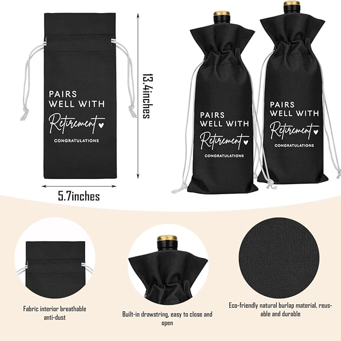 XFW Black Retirement Wine Bag Retirement Gifts for Women Men Farewell Gifts for Coworkers Going Away Gift for Friends Boss