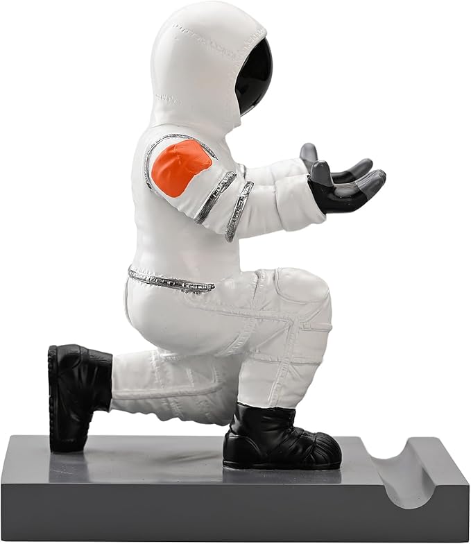 Astronaut Resin Pen Holder, Mobile Phone Stand, Device Stand, Desk Organizer Decorative Pen Holder (White&Black)