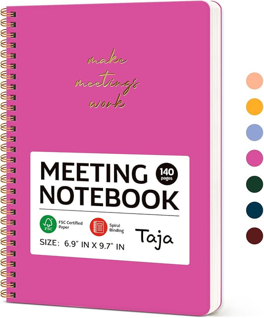 Taja Meeting Notebook for Work Organization - Work notebook with action items, Meeting Minutes Planner Notebook, Perfect Office Supplies for Men & Women - Berry Pink