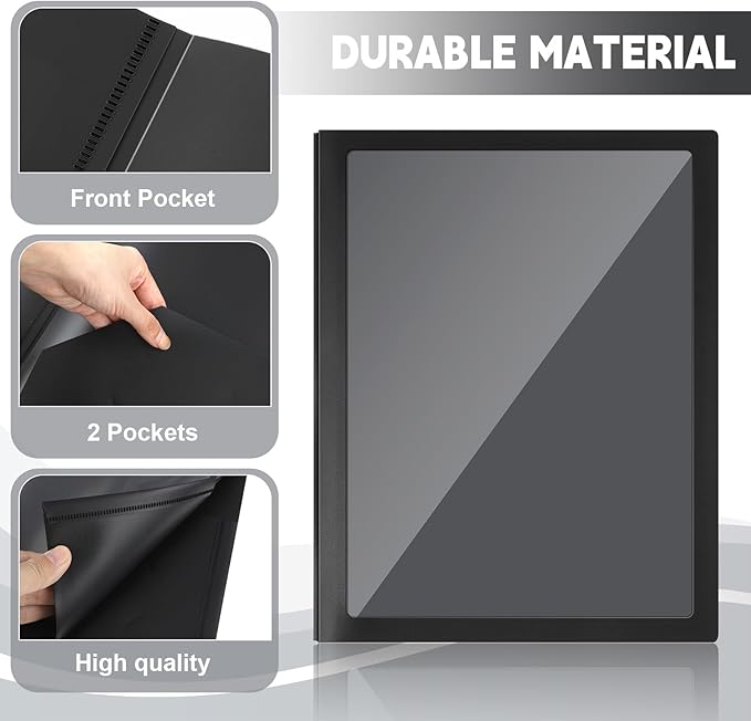 Teling 24 Pcs Plastic Folders with Front Clear Pocket and Business Card Holder 2 Pocket Heavy Duty Folders Plastic Letter Size Paper for Business School Office Supplies (Black)