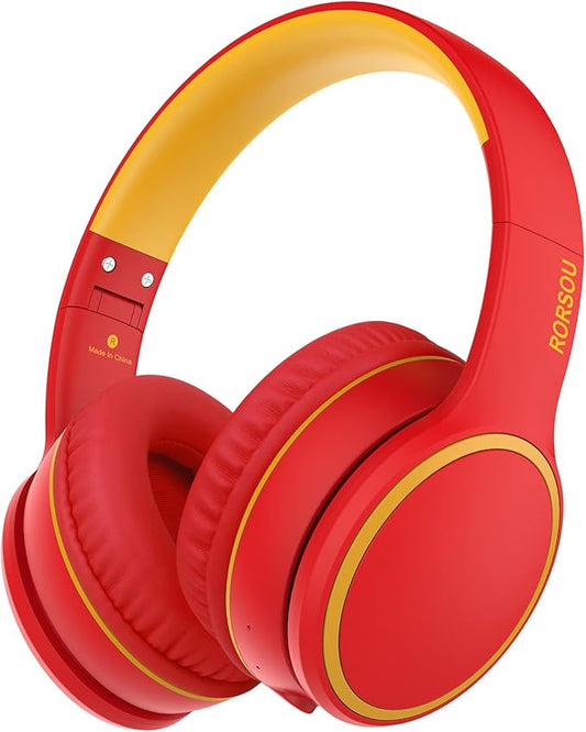 RORSOU B10 Wireless Bluetooth Over-Ear Headphones, Lightweight Folding Stereo Bass Headset with Mic, 50H Playtime, Volume Control, Bluetooth 5.3 Headphones for iPad/Travel/Tablet/PC (Red)