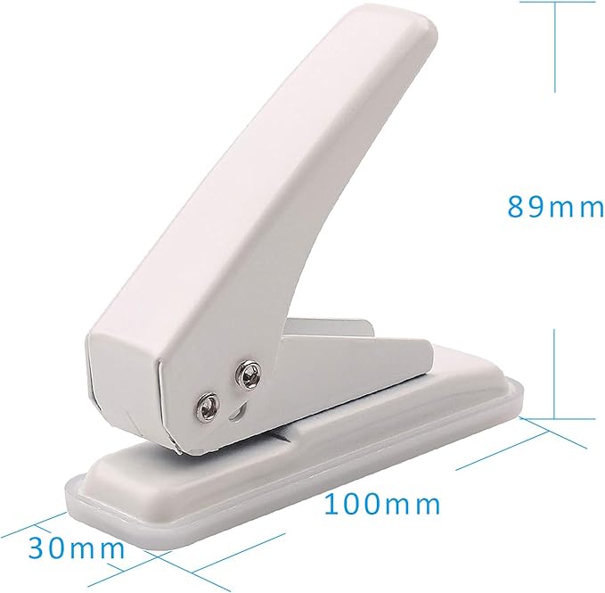 Single Hole Puncher Handheld 1/4 Inches Hole Punch, 20 Sheet Paper Punch Capacity Metal Hole Puncher with Skid-Resistant Base for Paper, Chipboard, Art Project, Ivory White