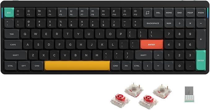 nuphy Air96 V2 Wireless Mechanical Keyboard,100 Keys RGB Backlit Keyboard,Supports Bluetooth 5.1,2.4G and Wired Connection,for PC/Laptop/Windows/Mac -Black Gateron Red Switch