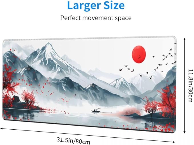 Desk Pad,Office Desk Mat 31.5"×11.8" Large Gaming Mouse Pad,Durable Extended Computer Mouse Pad,Waterproof Thick Big Mouse Pads Non-Slip Rubber Base Office Home Japanese Mountain Sunset