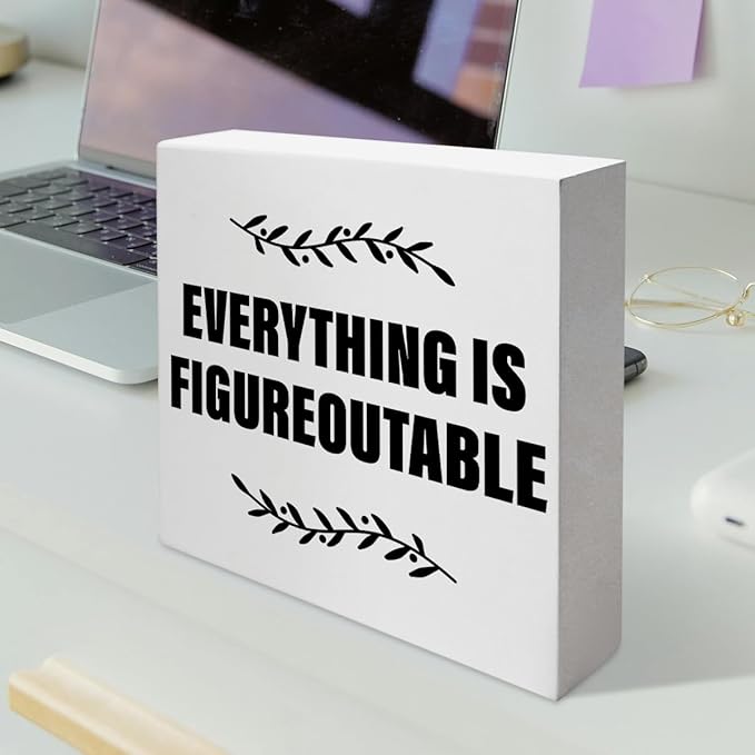 Funny Office Desk Decor for Work Women Men, Home Office Decoration Wooden Box Sign, Accountant CPA Finance Office Gifts for Coworker Boss Leader, Everything Is Figureoutable