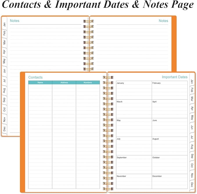 2026 Planner - Planner 2026 from January 2026 - December 2026, Weekly & Monthly Planner Spiral Bound with 12 Monthly Tabs, Inner Pocket, 6.4" x 8.5", Orange-E