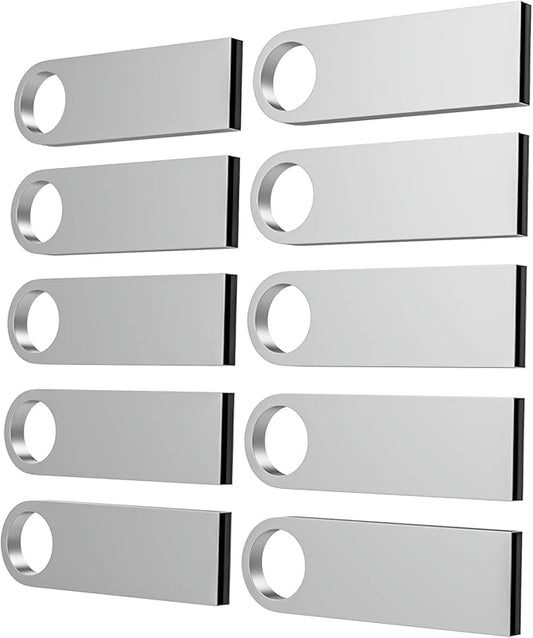 ABLAZE 2GB Flash Drive 10 Pack, Metal USB 2.0 Thumb Drives with Keychains USB Sticks Pendrives (Sliver)
