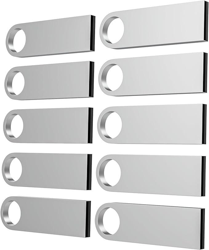 ABLAZE 32GB Flash Drive 10 Pack, Metal USB 2.0 Thumb Drives with Keychains USB Sticks Pendrives (Sliver)