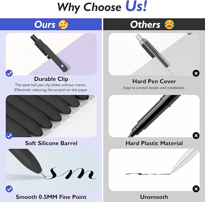 Vanhench 6PCS Elegant Black Gel Pens, Cool Construction Accessories for Dad Boyfriend, Birthday Gifts for Men/Him (6PCS Elegant Black)