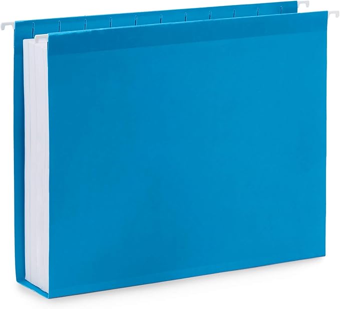 Blue Summit Supplies 25 Extra Capacity Hanging File Folders Letter Size 2 Inch Expansion, Expanding Hanging File Folders, Wide, Expandable, Reinforced 12pt Paper, Assorted Colors
