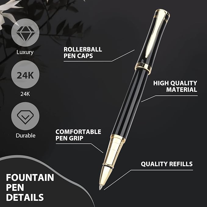 cheericome Luxury Ballpoint Pen - Professional & Executive, Perfect for Silky Smooth Writing, with Gift Box, Nice Pen for Men and Women, 2 Extra 0.5mm Black Refills - Black