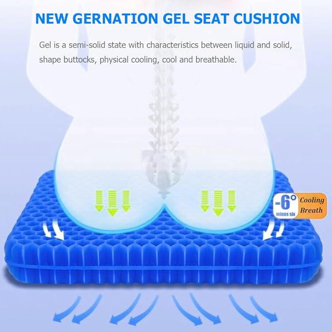 Extra Large Gel Seat Cushion, 17x17inch Double Thick Egg Gel Cushion for Pressure Pain Relief, Breathable Wheelchair Cushion Chair Pads for Car Seat Office Chair (Blue)