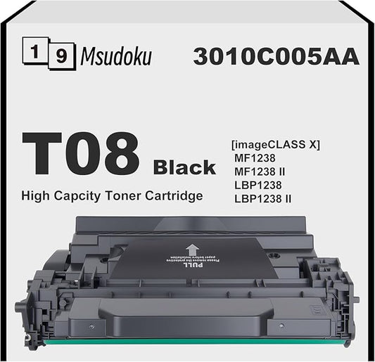 T08 T08L Black High Yield Toner Cartridge with New Chip (3010C005AA) Compatible with Canon imageCLASS X LBP1238 LBP1238 II MF1238 MF1238 II XLBP1238 XMF1238 Printers (1-Pack)