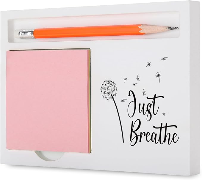 Just Breathe Inspirational Gift Mindfulness Desk Organizer with Dandelion Design for Women Friend Teacher Friend Nurse Therapist Coworker Stress Relief Farewell Wellness Gift XBCT12