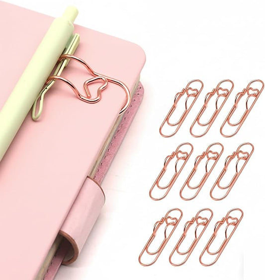 12-Pack Pen Holder Clips for Notebook, Cute Heart Paper Clips,Rose Gold Office Supplies(12 Rose Gold)