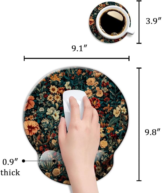 Ergonomic Mouse Pad with Wrist Support,Mouse Pad with Wrist Rest,Relieve Wrist Pain Mousepad Non-Slip Rubber Base,Mouse Pads for Desk,Computers,Laptop,Office,Home,Accessories Retro Flowers