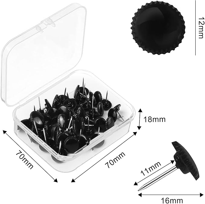 Lunies 50 PCS Black Push Pins for Cork Board, Thumb Tacks for Wall Hangings, Picture Hanging Nails, Flat Decorative Push Pins for Wall, Wall Pins for Hanging