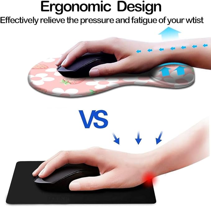 Ergonomic Mouse Pad with Wrist Support,Mouse Pad with Wrist Rest and Coaster Set,Office Supplies Non-Slip Mouse Pads for Desk, Non-Slip Comfortable,Pink Floral Kawaii