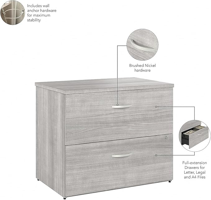 Bush Business Furniture Hybrid 2 Drawer Lateral File Cabinet-Assembled, Platinum Gray