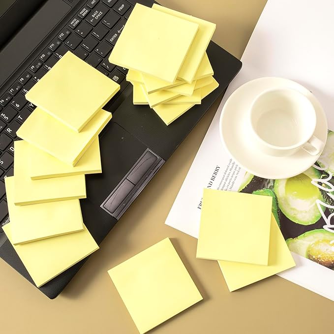 (16 Pack) Sticky Notes 3x3 in Yellow, Sticky Pads, Recyclable, Self-Stick Pads, Easy to Stick for Home, Office, Notebook
