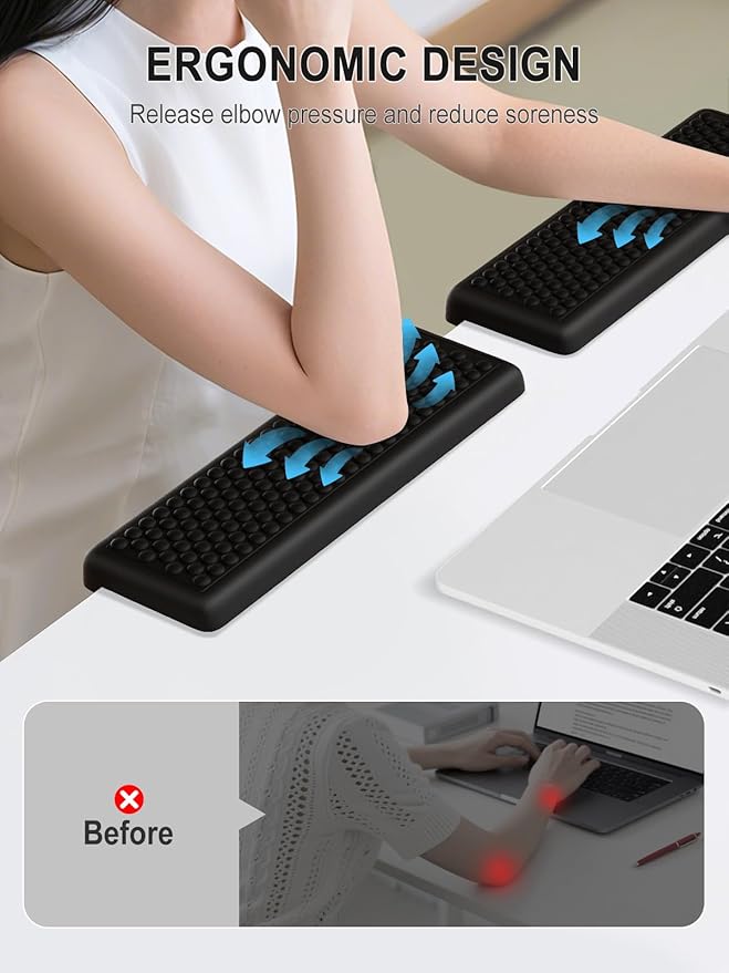Hsurbtra L-Shaped Desk Elbow Pad, 2-Piece Soft Memory Foam Elbow Support Padding with Non-Slip Rubber Base, Ergonomic Desk Edge Cushion Wrist Rest for Office, Home, Work, Gaming, Black