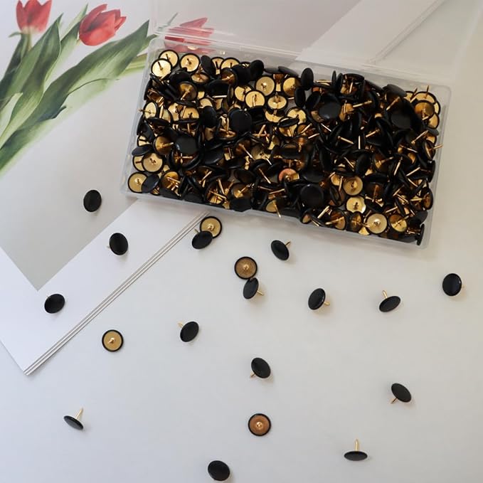 300 PCS Thumb, Tacks Plastic Round Head Thumbtack, Plastic Roundness Push Pins, Roundness Head Thumbtack for Map, Office, Photo Wall, Cork Board (Black)
