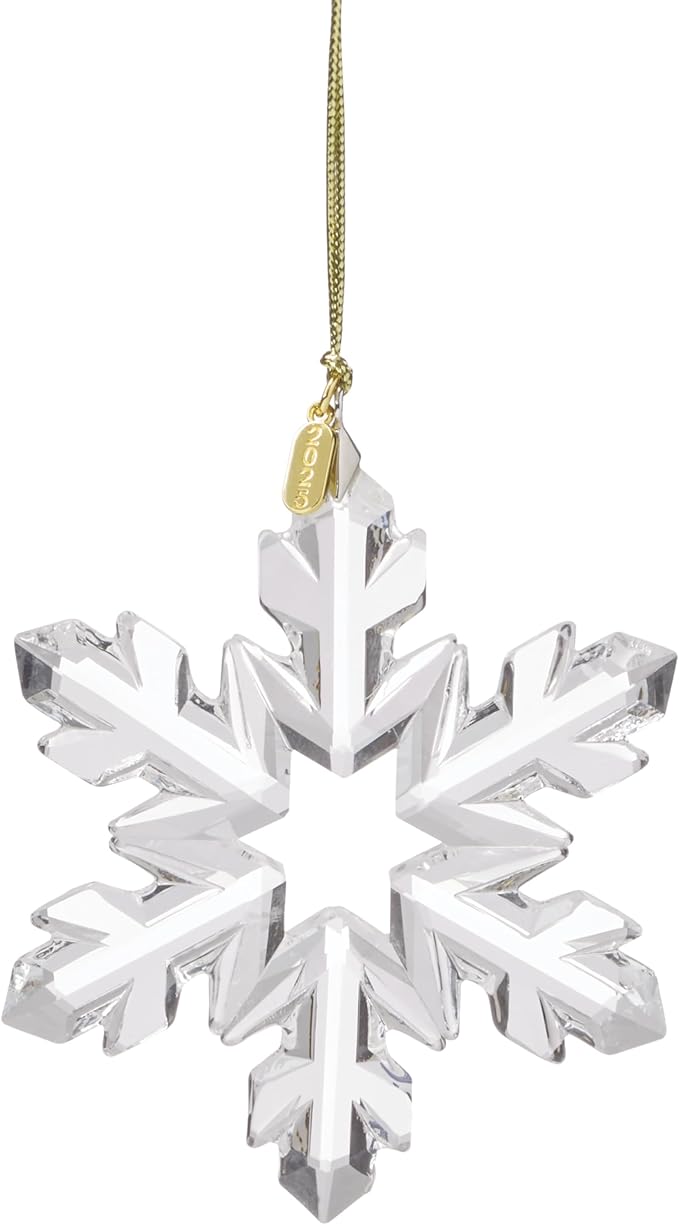 Lenox Ornament, Brightowns 2025 Optic Snowflake Ornament, Made of Glass, Gold Cord for Hanging, Snowflake Design for Christmas Tree Decorations, Winter Decoration, Christmas Decor (Silver, 1 Piece)