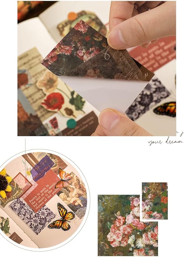 6 Sets 300 Pcs Washi Stickers Set Vintage Aesthetic Sticker Book for Journaling, DIY Decorative Paper Sticker Decals for Bullet Journal Art Scrapbooking Diary Card Craft Gift Album Notebook Stationery