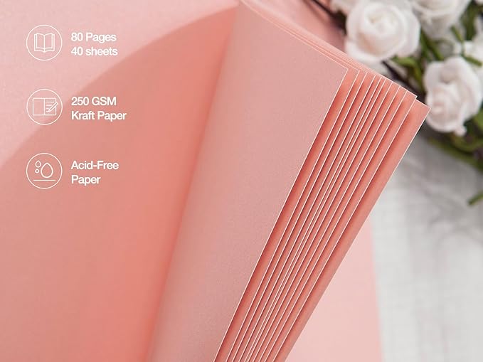 potricher 12 x 12 Inch Large Inch DIY Scrapbook Photo Album 80 Pages Thick Kraft Blank Pink Paper Memory Book for Wedding and Anniversary Family (Pink, 12 Inch)